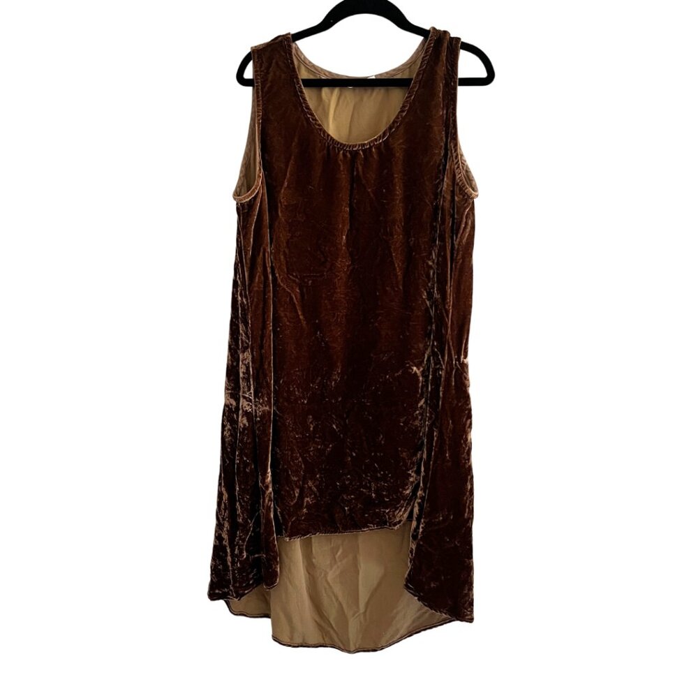 Bryn Walker Brown Lagenlook Velvet High Low Hem Sleeveless Short Dress